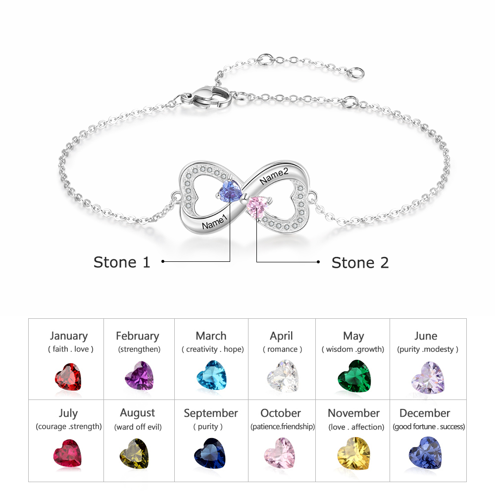 Personalised Heart Bracelet With Birthstones For Women
