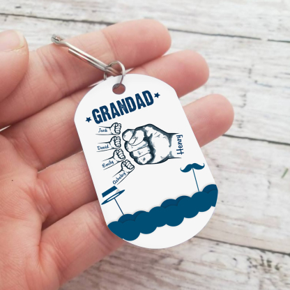 5 Names - Personalised Custom Fist Bump Keyring Hat and Beard Style Keyring Gift for Dad