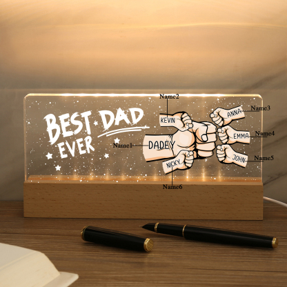 6 Names - Personalised Fist Bump Lamp - Best Dad Ever - Father's Day Gift for Dad