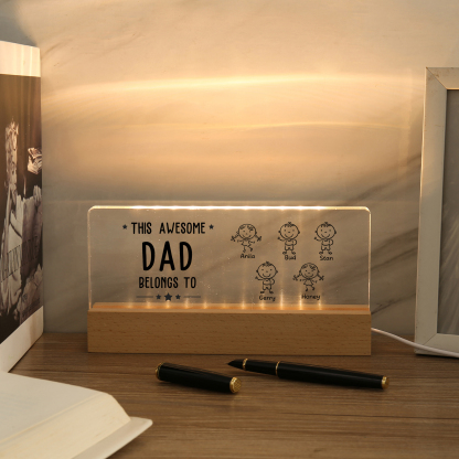 5 Names & Doll Gender - Personalised Lamp -This Awesome Dad  Belongs To - Father's Day Gift for Dad