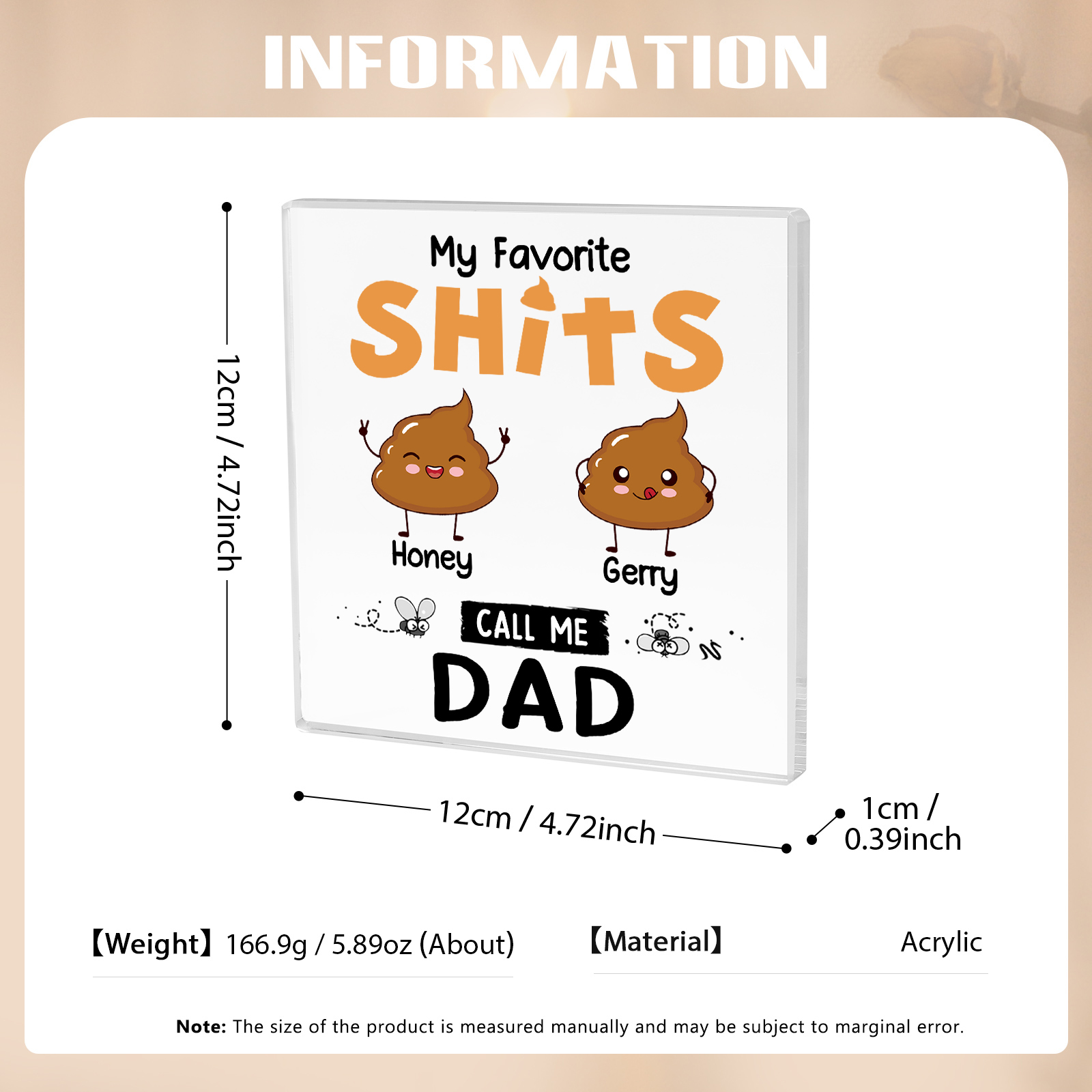 2 Names - Personalised Monster and Shit Style Custom Name Acrylic Ornament Father's Day Gift for Dad