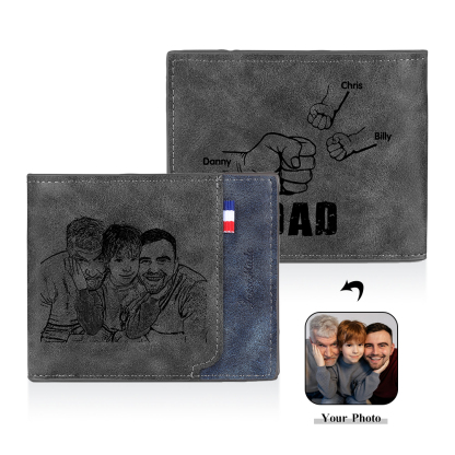 3 Names - Personalised Fist Bump Photo Custom Leather Men's  Wallet as a Father's Day Gift for Dad