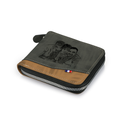 2 Names - Personalised Photo Custom Leather Men's Zipper Wallet as a Father's Day Gift for Dad