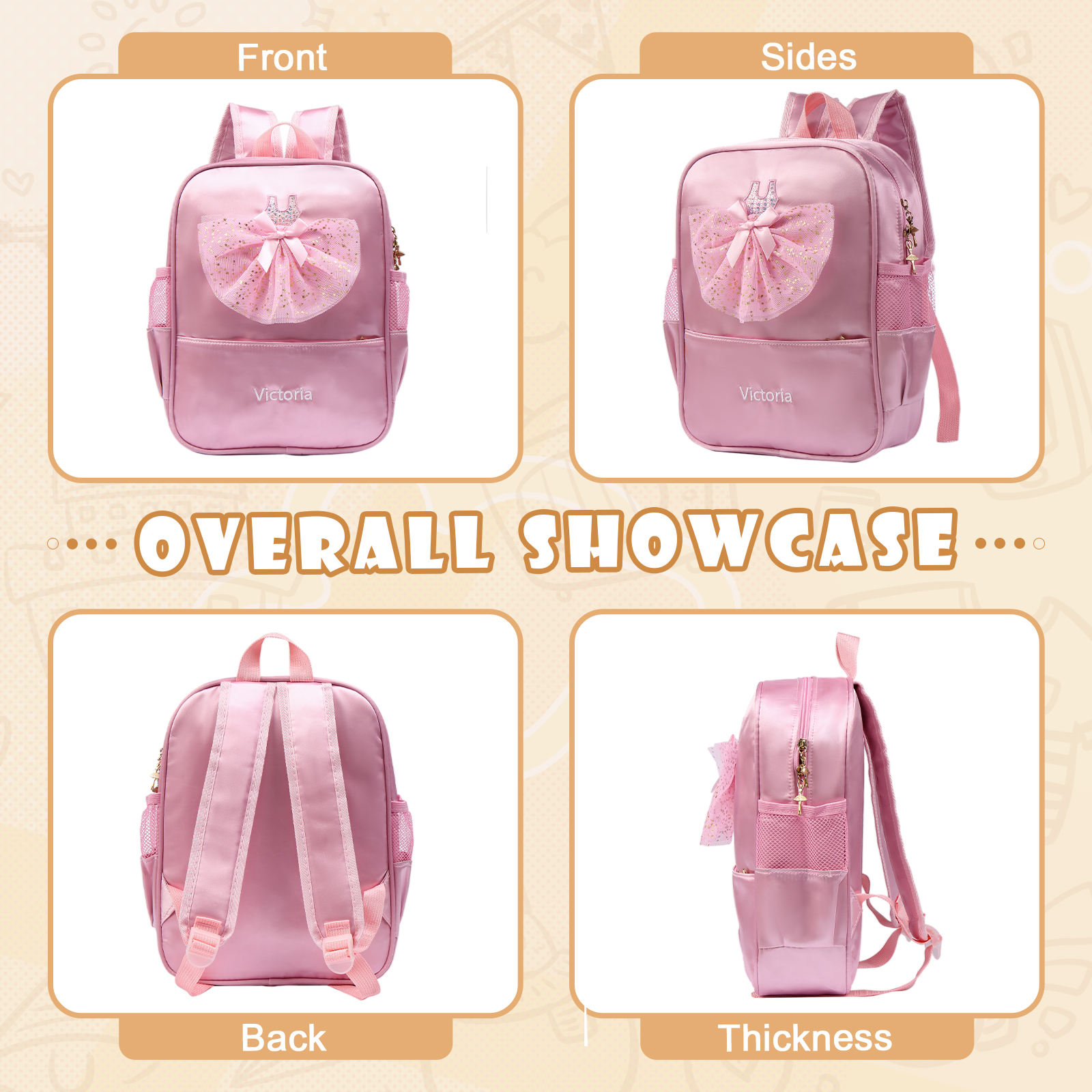 Personalised Name Band Princess Dress Accessories Satin Children Backpack Back To School Gift