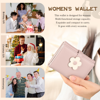 Custom Purse-Women's Personalised Photo PU Leather Flower Wallet Coin Purse Four Colors Available Gift for Her