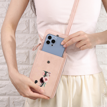 Custom Purse-Personalised Women's Leather Wallet Custom Letter & Name Mobile Phone Wallet Zipper Crossbody Bag