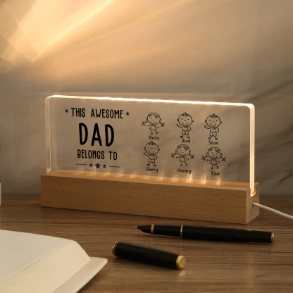 6 Names & Doll Gender - Personalised Lamp -This Awesome Dad  Belongs To - Father's Day Gift for Dad