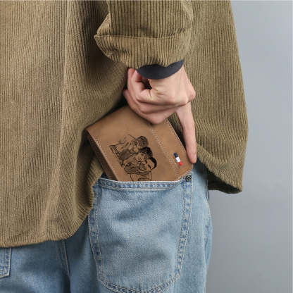 6 Names - Personalised Photo Custom Leather Men's Folding Wallet as a Father's Day Gift for Dad
