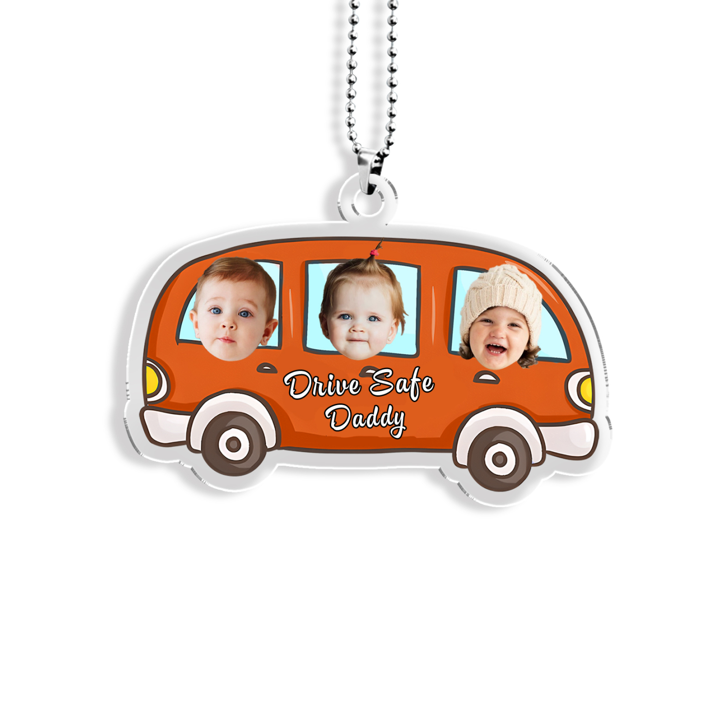 Acrylic Keyring/Decoration Personalised 3 Photos, Name And Text Driving Pattern Pendant For Dad