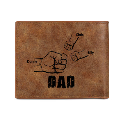 3 Names - Personalised Fist Bump Photo Custom Leather Men's  Wallet as a Father's Day Gift for Dad