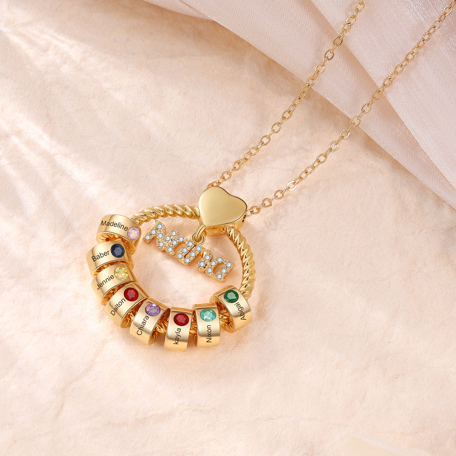 Names-Personalised Nana Circle Necklace With Birthstones