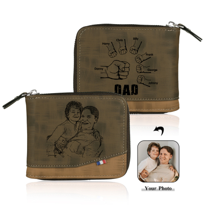 7 Names - Personalised Photo Custom Leather Men's Zipper Wallet as a Father's Day Gift for Dad
