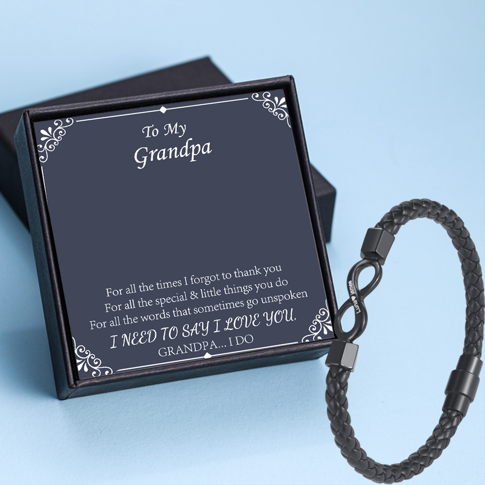 Personalised To My Grandma Infinity Leather Bracelet Gift Set, Custom Name Men's Bracelet Gifts For Grandpa
