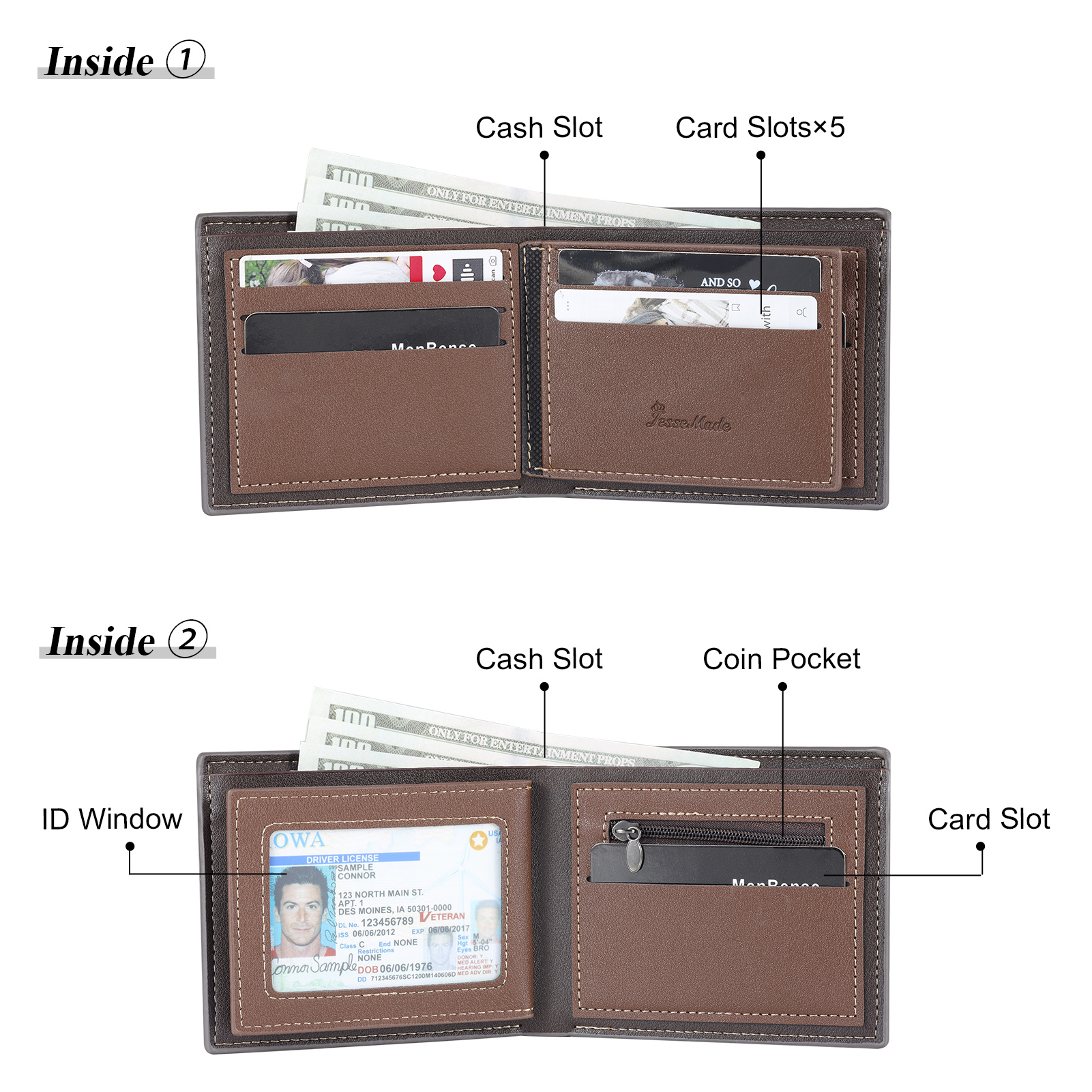 3 Names - Personalised Photo Custom Leather Men's Wallet as a Father's Day Gift for Dad