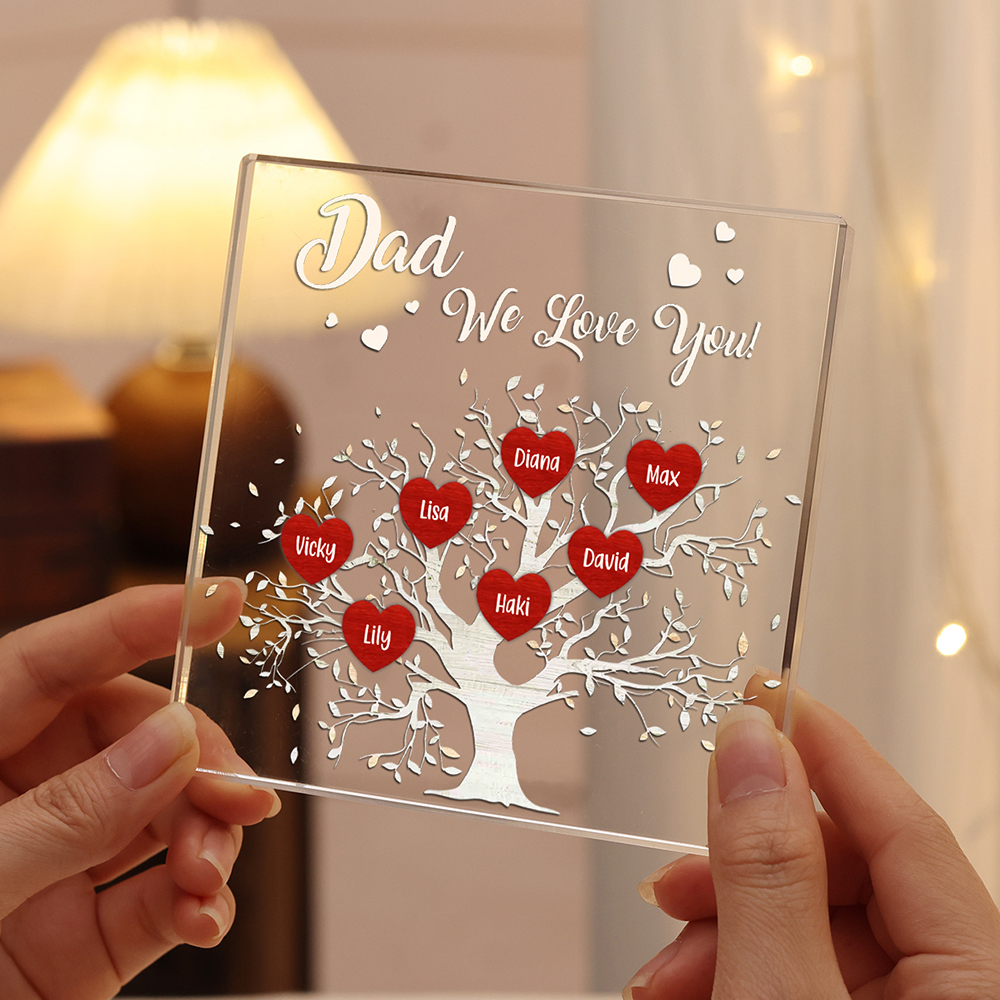 7 Names-Personalised Acrylic Family Tree Keepsake-Custom Text and Names-Acrylic Plaque Home Decoration Gift for Dad/Grandad