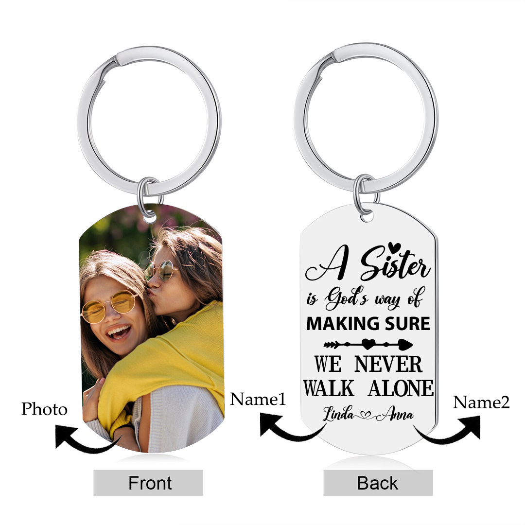 2 Names-Personalised Photo Sister Keyring Gift-Best Ever-Custom Special Keyring Gift For Sister