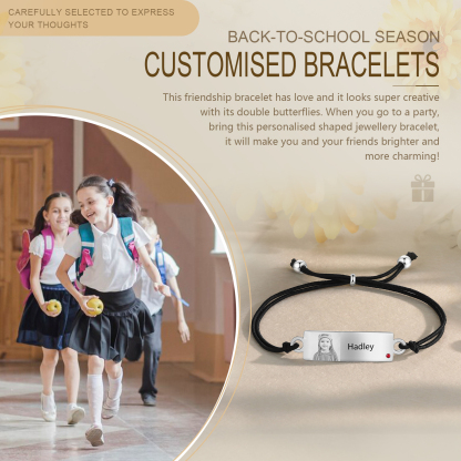 Personalized Custom Photo & Name & Birthstone Elastic Rope Stainless Steel Bracelet Adjustable Back To School Gift For Children