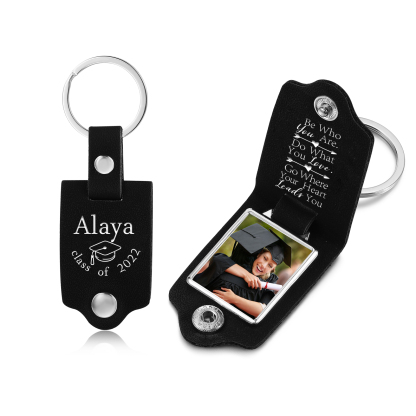 2024 Graduation Gifts - Personalised Name & Year Flip Leather Keyring Customized Photo Keyring Gift for Her/Him