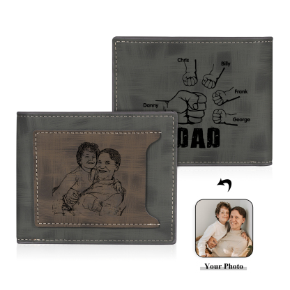 5 Names - Personalised Photo Custom Leather Men's Wallet as a Father's Day Gift for Dad