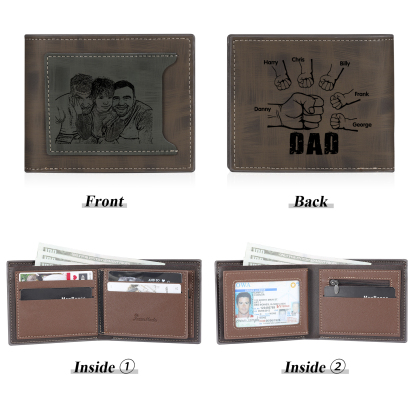 6 Names - Personalised Photo Custom Leather Men's Wallet as a Father's Day Gift for Dad