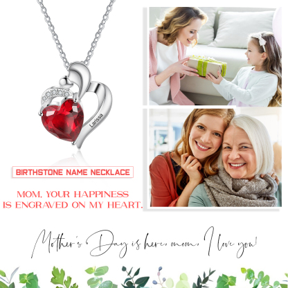 Personalised Name Mother & Child Necklace with Custome Birthstone & Name Heart Necklace for Wife | Jessemade
