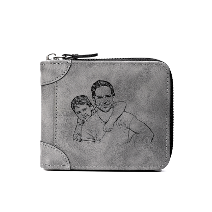 Photo Personalised Leather Zipper Men's Wallet Custom Text Fold Wallet With Gift Box for Dad