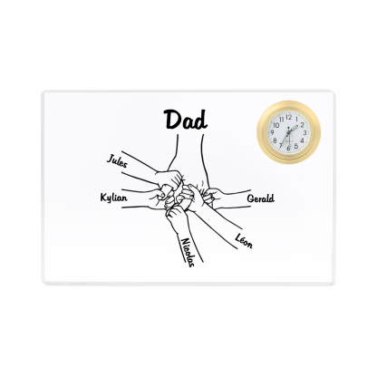 6 Names - Personalised Holding Hands Pattern Custom Name Acrylic Rectangular Clock Ornament Father's Day Gift