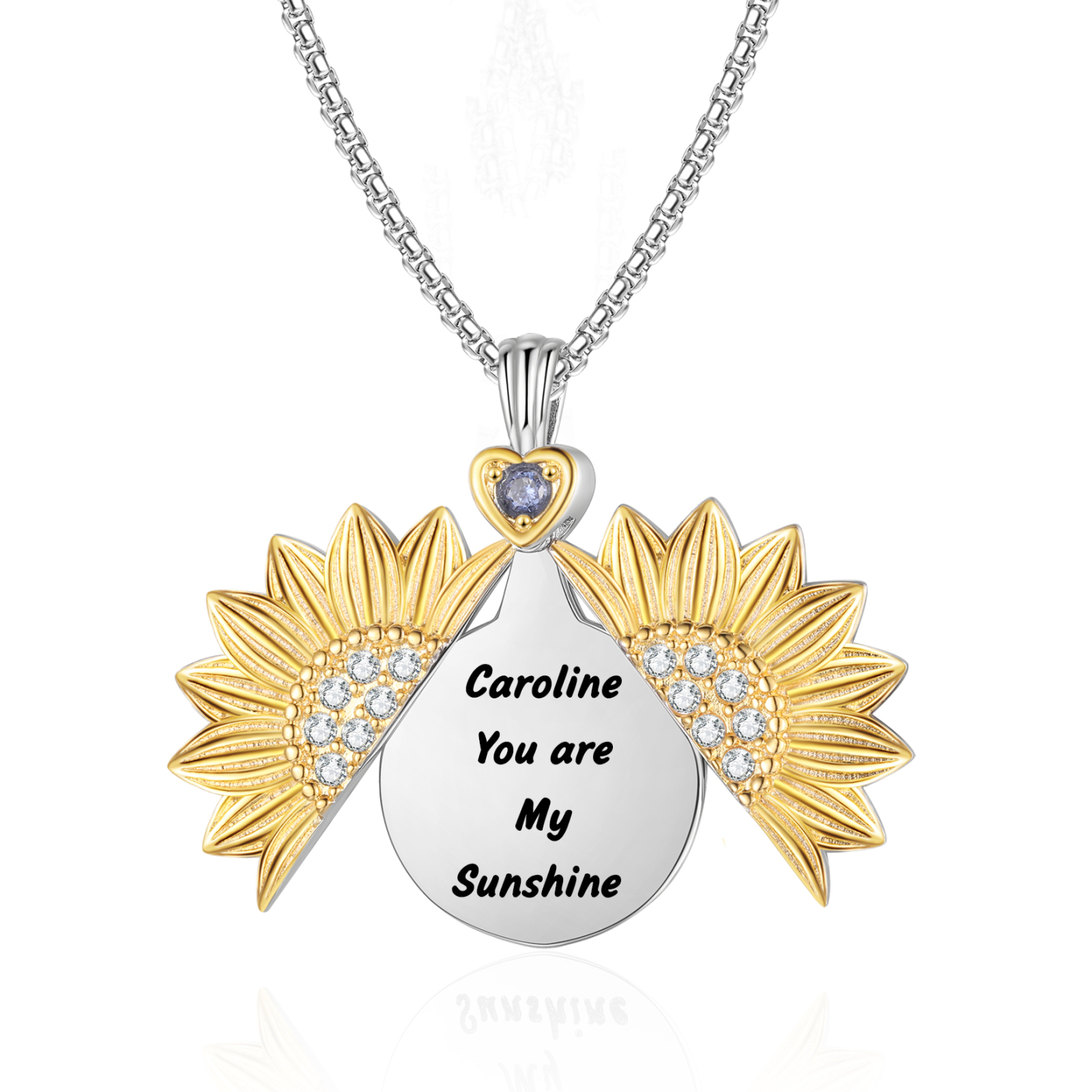 Gold Sunflower CZ Locket Necklace, Personalised