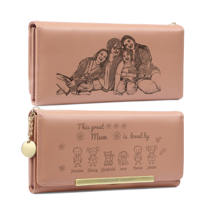 Personalised Women Leather Wallet Purse With Custom 1 Kid And Pet Name