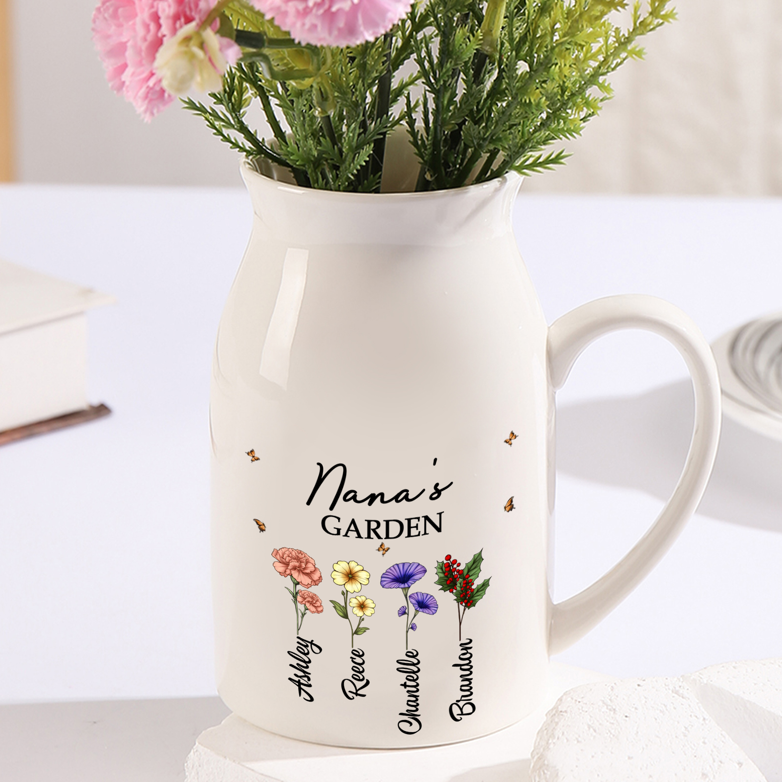 Personalised Birthflower Jug – Garden Vase Family Gift for Mother's Day/Nana | Jessemade