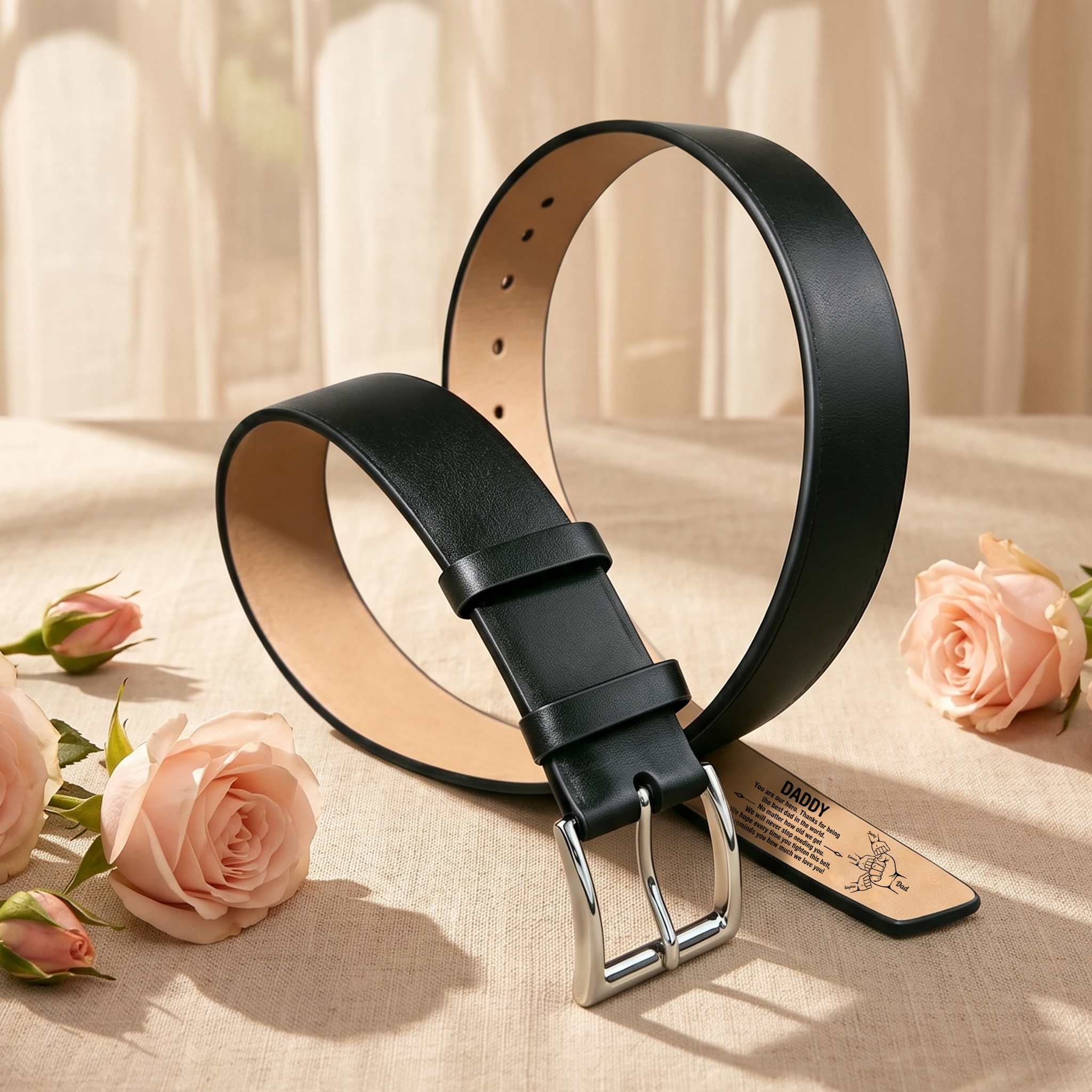 Personalised Fist Leather Belt, Custom 2-7 Names Adjustable Men's Belt Gift for Dad