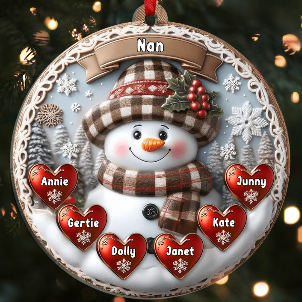 Personalised Snowman Ornament Custom 1-8 Names Christmas Family Keepsake Gift for Nan | Jessmade
