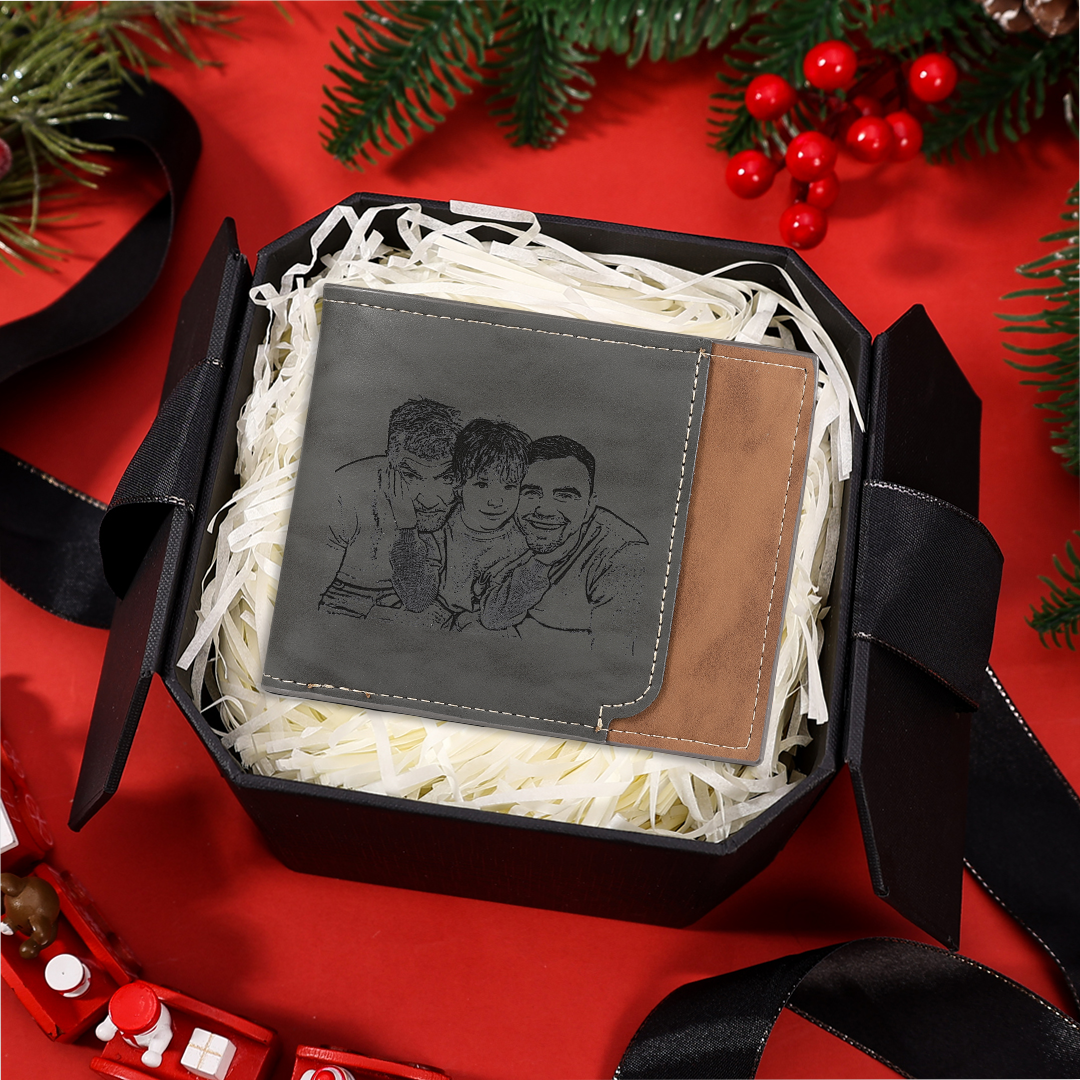 Personalised Men's Leather Wallet with Custom Photo & Name & Letter - Christmas Gift for Dad/Grandad | Jessemade