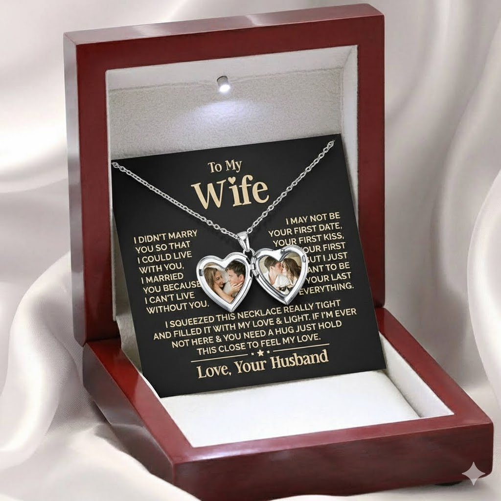 Personalised Heart Shaped Locket Necklace Custom with 2 Photos and 1 Text for Her | Jessemade