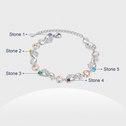 Personalised Baby Feet Bracelet Custom 5 Birthstones Set With Rose Gift Box Heart Bracelet Gifts For Women