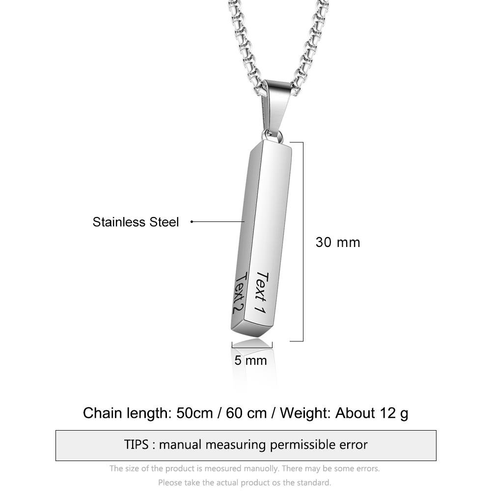 Personalised 3D Bar Necklace 4 Sides Vertical Bar Necklace For Him