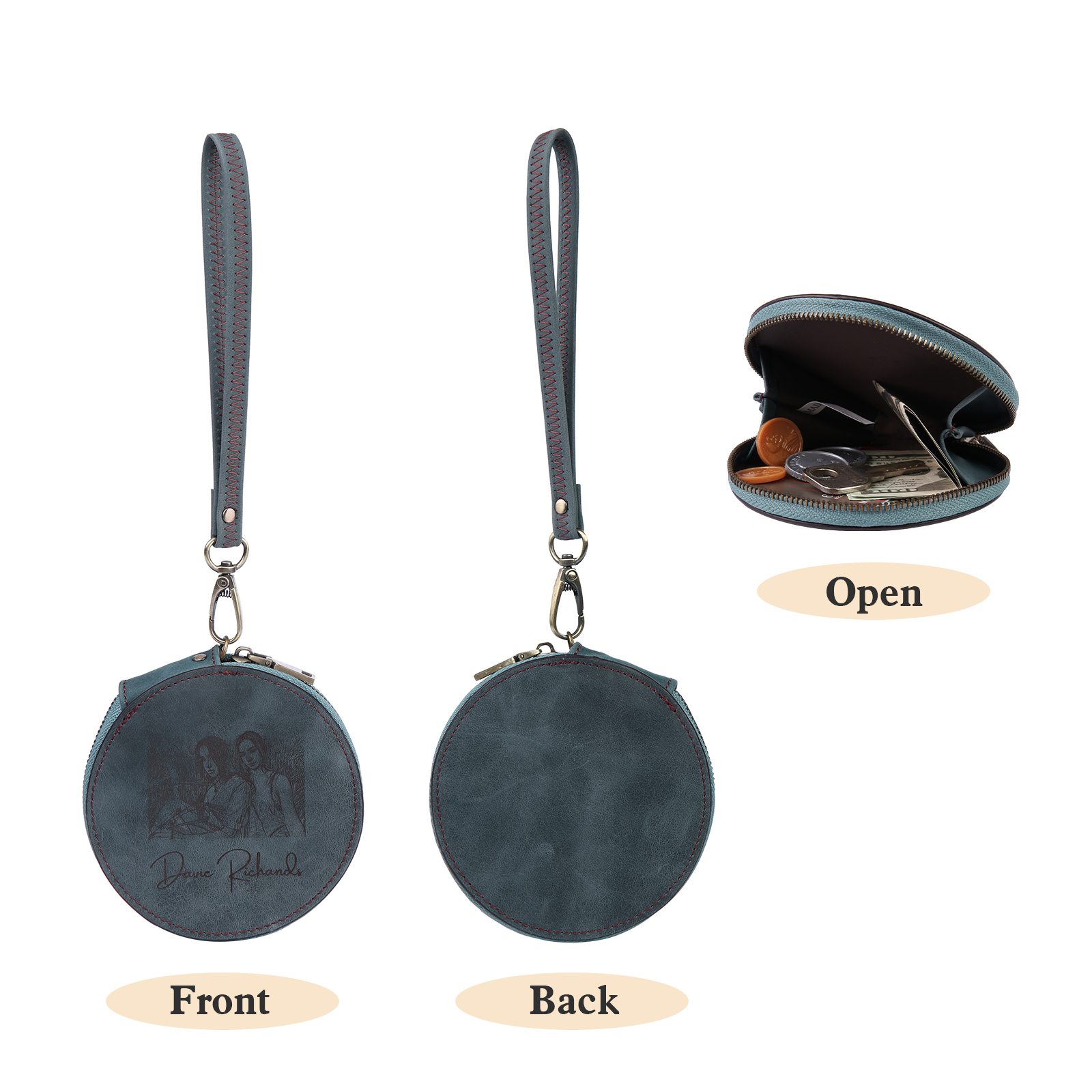 Custom Purse-Personalised Photo Quality Leather Round Zipper Wallet Custom Text Wallet Gift for Her