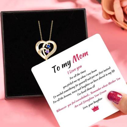 Personalised Mother Necklace 2 Stones Engraved 2 Names Birthstone Intertwined Heart Pendant Gifts for Her