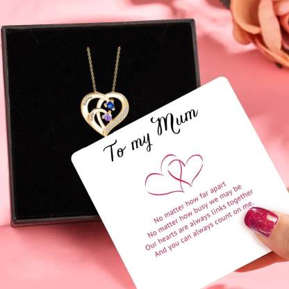 Personalised Mother Necklace 2 Stones Engraved 2 Names Birthstone Intertwined Heart Pendant Gifts for Her