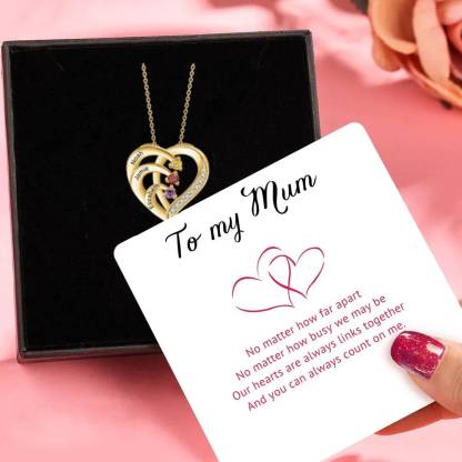Personalised Mother Necklace 3 Stones Engraved 3 Names Birthstone Intertwined Heart Pendant Gifts for Her