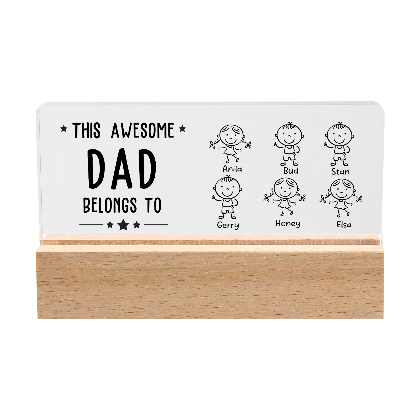 6 Names & Doll Gender - Personalised Lamp -This Awesome Dad  Belongs To - Father's Day Gift for Dad