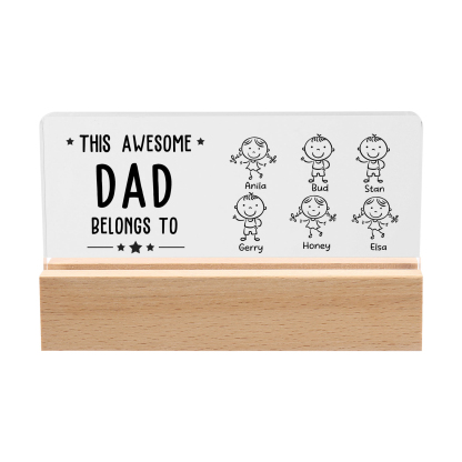 6 Names & Doll Gender - Personalised Lamp -This Awesome Dad  Belongs To - Father's Day Gift for Dad