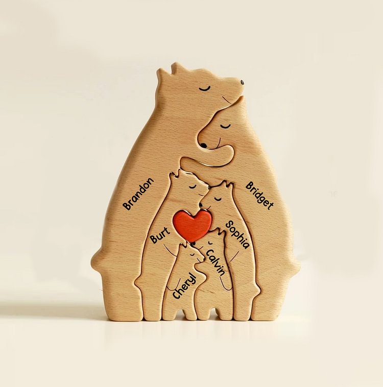 Personalised Wooden Bears Family Puzzle Custom 6 Names Gifts for Family