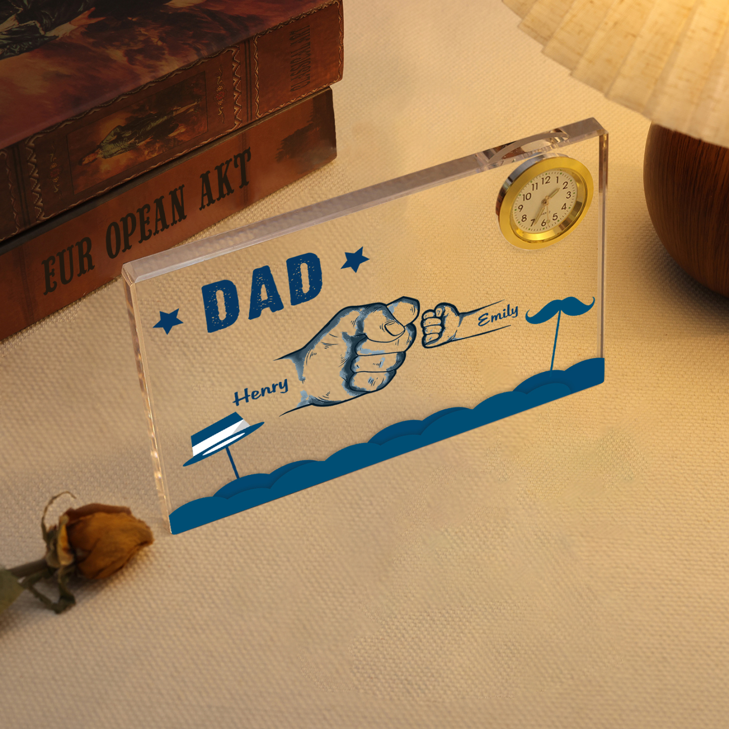 2 Names - Personalised Fist Bump Custom Name Acrylic Clock Ornament Father's Day Gift for Dad