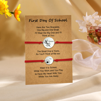 2 PCS Personalized 2 Birthflowers & 2 Names Elastic Stainless Steel Bracelet First Day of School Gift for Daughter