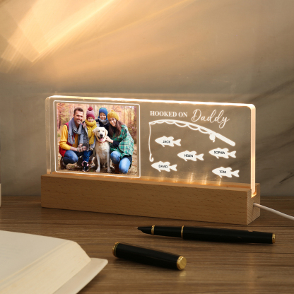 5 Names - Personalised Photo Fishing Pattern Desk Lamp Father's Day Gift For Dad