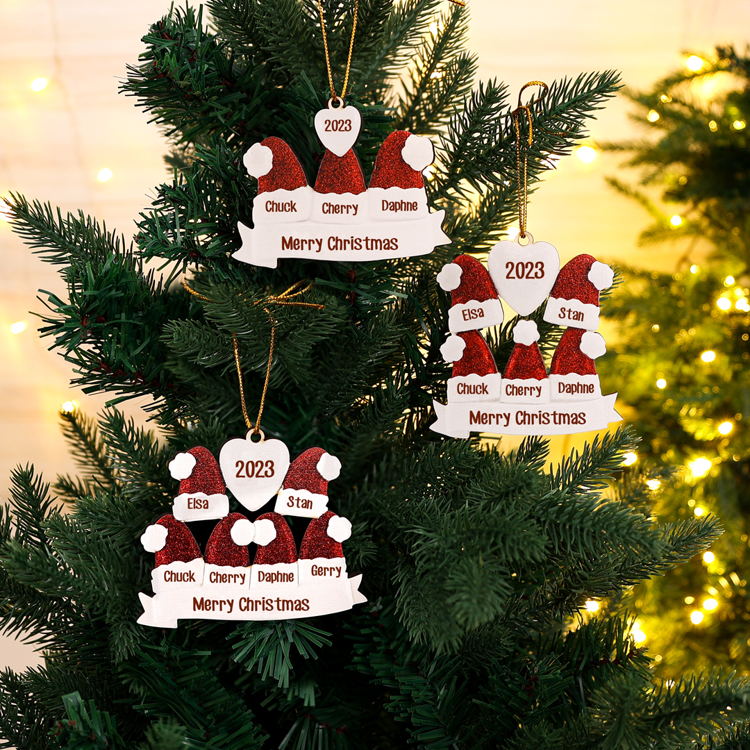 3 Names-Personalised Family Wooden Christmas Xmas Tree Decoration Ornament-Custom 3 Names And Text Hanging Ornament Gifts For Family