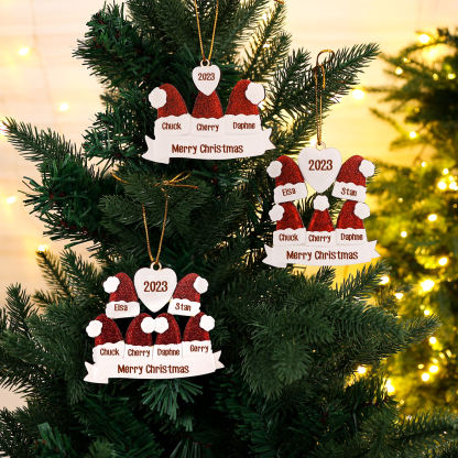 3 Names-Personalised Family Wooden Christmas Xmas Tree Decoration Ornament-Custom 3 Names And Text Hanging Ornament Gifts For Family