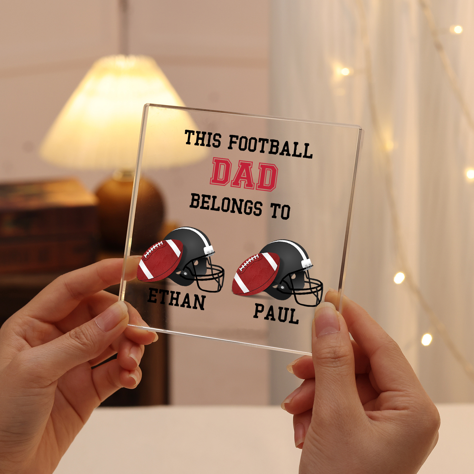 2 Names -Personalised Football Acrylic Keepsake Customized Name Acrylic Plaque Ornament Father's Day Gift for Dad