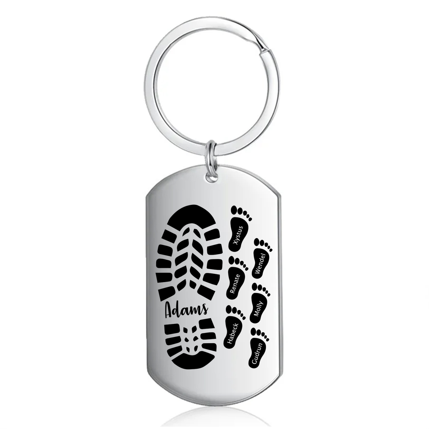 7 Names - Personalised Footprint Pattern Keyring Custom Named Father's Day Gift for Dad